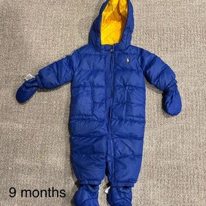 Ralph Lauren Blue Puffer One Piece with Yellow Lining